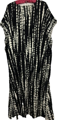 Black And White Tie Dye Print Flowy Kaftan Patio Lounger Mumu One Size Fits Most