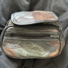 Vintage 80s Patchwork Leather Waist Pack City Belt Bag Fanny Unisex Multicolor