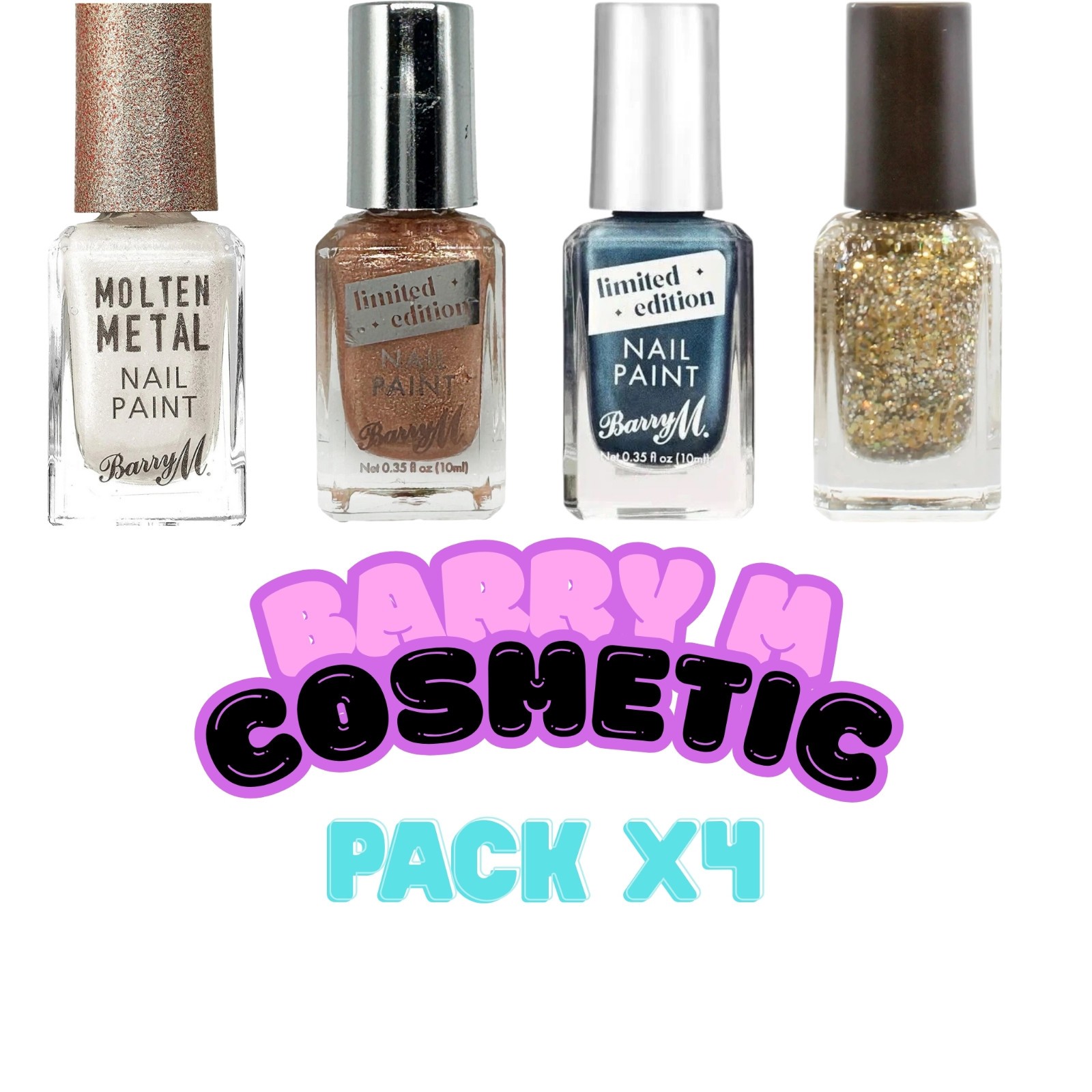 Barry M Cosmetic Nails Paint Pack of X4 Exculsive Shade Nail Polishes