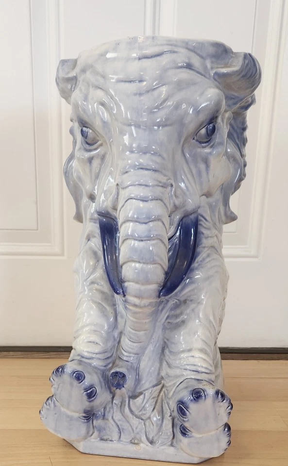 Soporte para paraguas elefante de cerámica vintage. Firmado 18,75" x 9" x 10" Foto 2 de 4