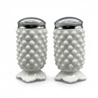 Vintage Fenton White Milk Glass Hobnail Salt Pepper Shakers Pedestal Set 2pc