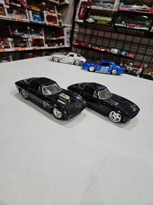 2 Jada Toys 1:24 1963 Chevy Corvette Sting Ray Coupe Diecast Car Black -   