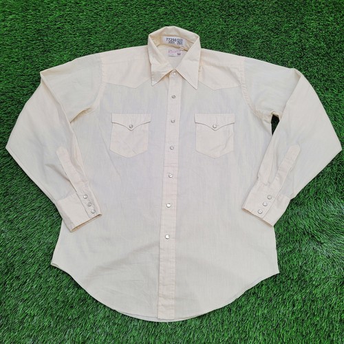 Vintage 70s Wrangler Western Button Shirt Large 23x33 Ivory USA