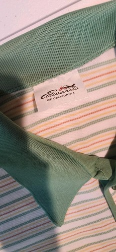 Vintage 60s 70s Edwards of California Polo Collared Shirt Green Stripe XL - Picture 3 of 6