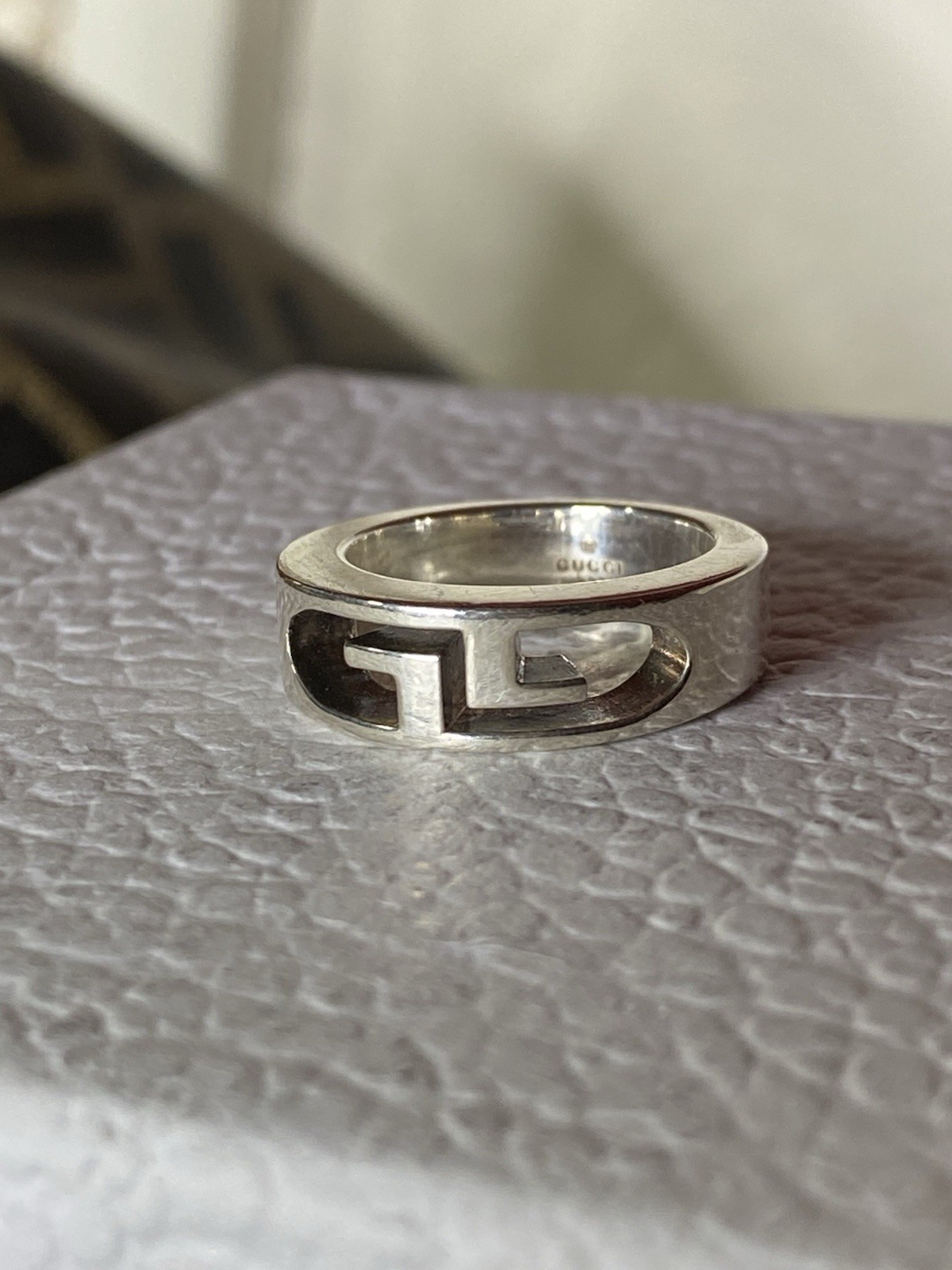Gucci Interlocking GG Logo Silver Ring Sterling S… - image 6