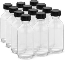 2OZ Small Glass Bottles with Lids and Funnels, 60ml Boston 12Pack, Clear