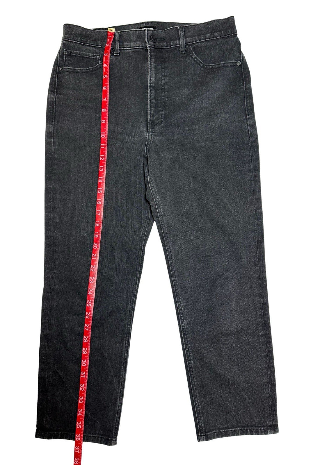 Express Mom Jeans Super High Rise Black Denim Perfect Stretch Size 10R-image