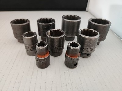 Lot of 9 Mac Tools USA 1/2 Drive 12 Point Impact Sockets