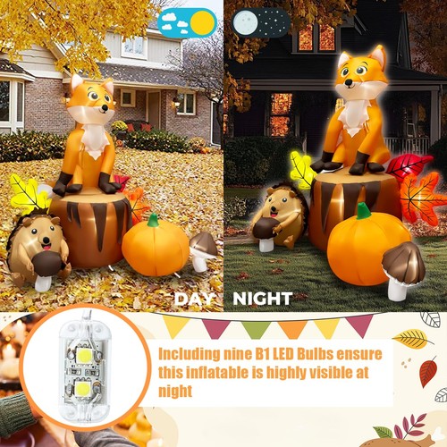 5.7ft Fall Inflatable Thanksgiving Fox and Hedgehog with Pumpkin Outdoor Deco... - Bild 4 von 7