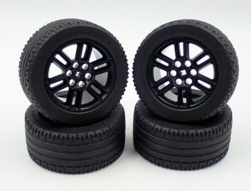 NEW! Lego 4x Technic Straight Tread Tires 81.6x36R Black Racing Rims x1825/49294 - Picture 1 of 3