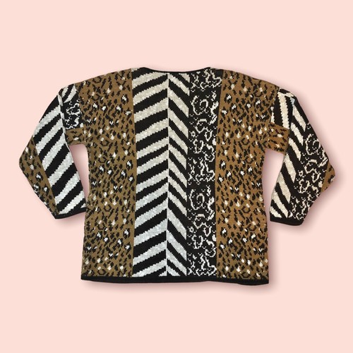 Vintage 90s Classic Elements Brown Tan Mixed Animal Print Sweater Sz Large Knit - Picture 8 of 8