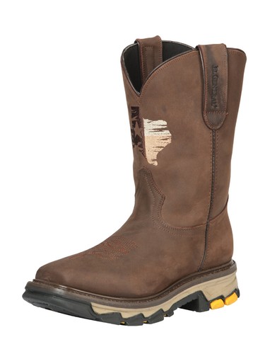 El General Men's Work Boots Genuine Leather Square Toe Rodeo Crazy Brown