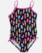 KENSIE GIRL ONE PIECE FEATHER SWIMSUIT SUIT BLACK , 5  NWT