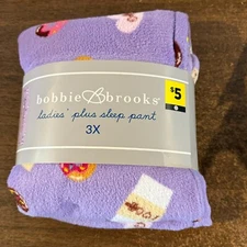 bobbie brooks Super Soft Purple Ladies PLUS Sleep Pant Pajama Donuts Coffee