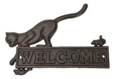 Panneau de bienvenue décoration murale chaton affamé fantaisiste en fonte chasse 2 souris