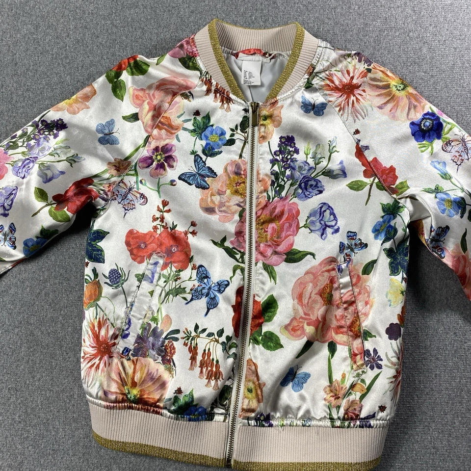 H&M NATHALIE LETE Chaqueta Bomber Floral Abrigo Mariposa Ojo EE. UU. Niñas 8-9 AÑOS Foto 3 de 4