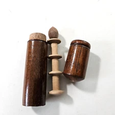 Antique Sewing Thread Holder Tube Mauchline Treen Ware