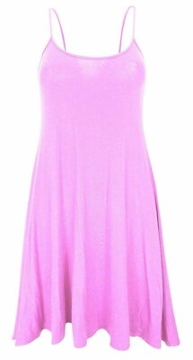 Damen schlichtes Cami Swing Kleid Damen ärmellos Träger lang ausgestellt Weste Tops