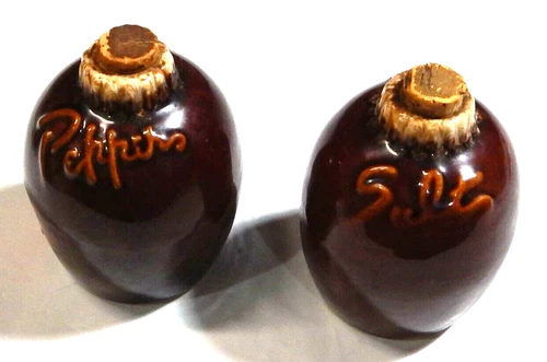 Vintage Hull Pottery Brown Drip Salt and Pepper Shakers Made In USA
