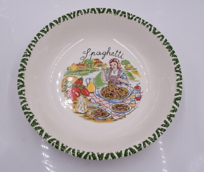 Italienische handbemalte Pastaschale 11'' Keramik Servierschale Spaghetti Design Italien