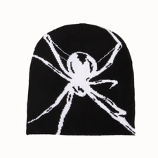 Y2K Big Spider Graphic Knit Beanie Hat Hip Hop Skull Cap Unisex Adult Fashion