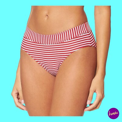 ESPRIT Damen Grenada Beach Bikinihose, Mid Waist, gestreift, rot, UK 10