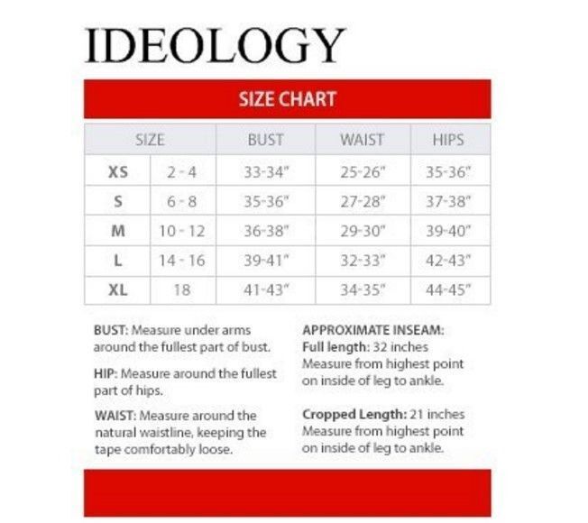 Ideology Size Chart