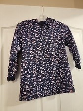 Girls Size 7 Lined Jacket Floral Print Navy. Hood.