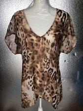 Show Me Your Mumu Women’s Large Sheer Leopard Print V-Neck Top Boho Resortwear