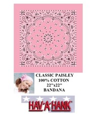 HAV-A-Hank Light PINK Classic PAISLEY 22" Bandana Head Neck Scarf Face Mask Wrap