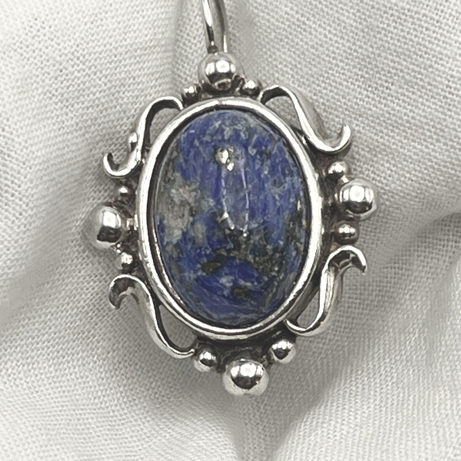 Lapis Sterling Silver Scroll Dangle Earrings - image 1