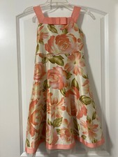 Silk Look Orange/Pink Flower Girl Dress Size 7