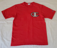Vintage Champion Mens T-Shirt Size M Red Logo Embroidered Short Sleeve