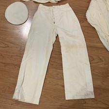 VINTAGE MILITARY WHITE PANTS WW2 ERA US NAVY SAILOR 27x29  W/ Jacket And Shirts