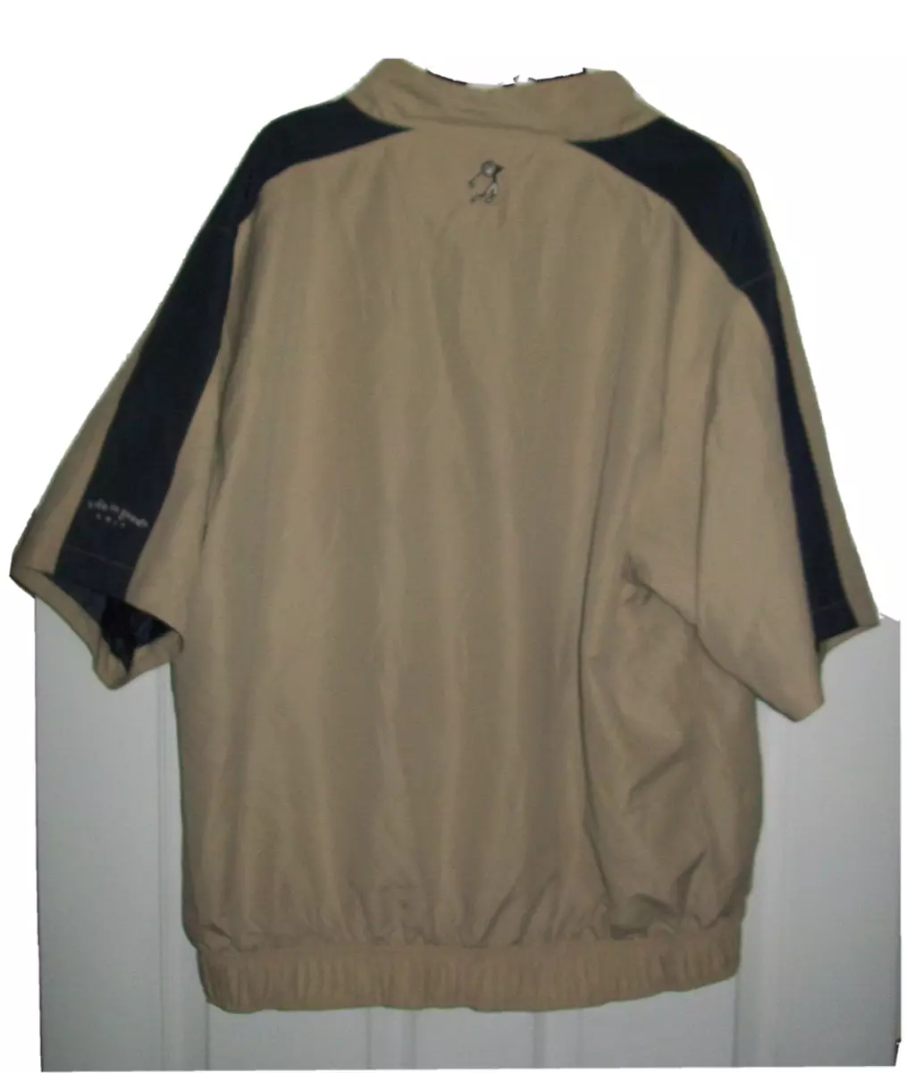 Life is Good Large 1 4 Zip Short Sleeve Golf Shirt Jacket Windbreaker Tan Blue