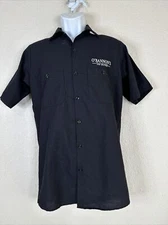 Red Kap Men Size S Black O'Bannon's Tap House Skull Button Up Employee Shirt