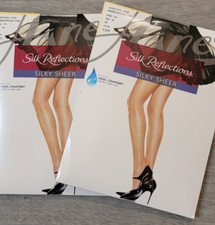 2 PK Hanes Womens Control Top Reinforced Toe Silk Reflections Panty Hose Jet C/D