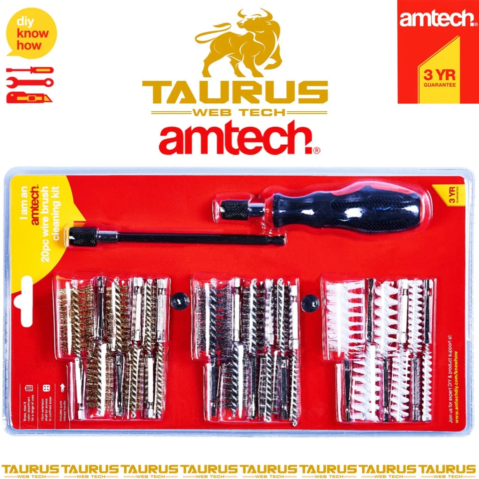 20x AMTECH Wire Brush Cleaning Kit Remove Rust Brass Steel Hex Drill Bit Pipe UK - Image 3 of 3