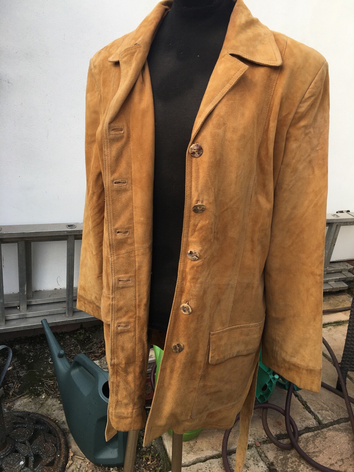 Jacket Suede MS Cognac Single Breasted Button Front & Belt  Sz 12-image