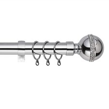 CHROME Extendable Metal Curtain Pole Poles 28mm Includes Finals Rings Fittings 
