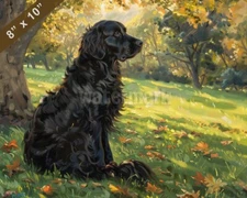 FlatCoated Retriever dog painting in a sunny park 8x10 Print 