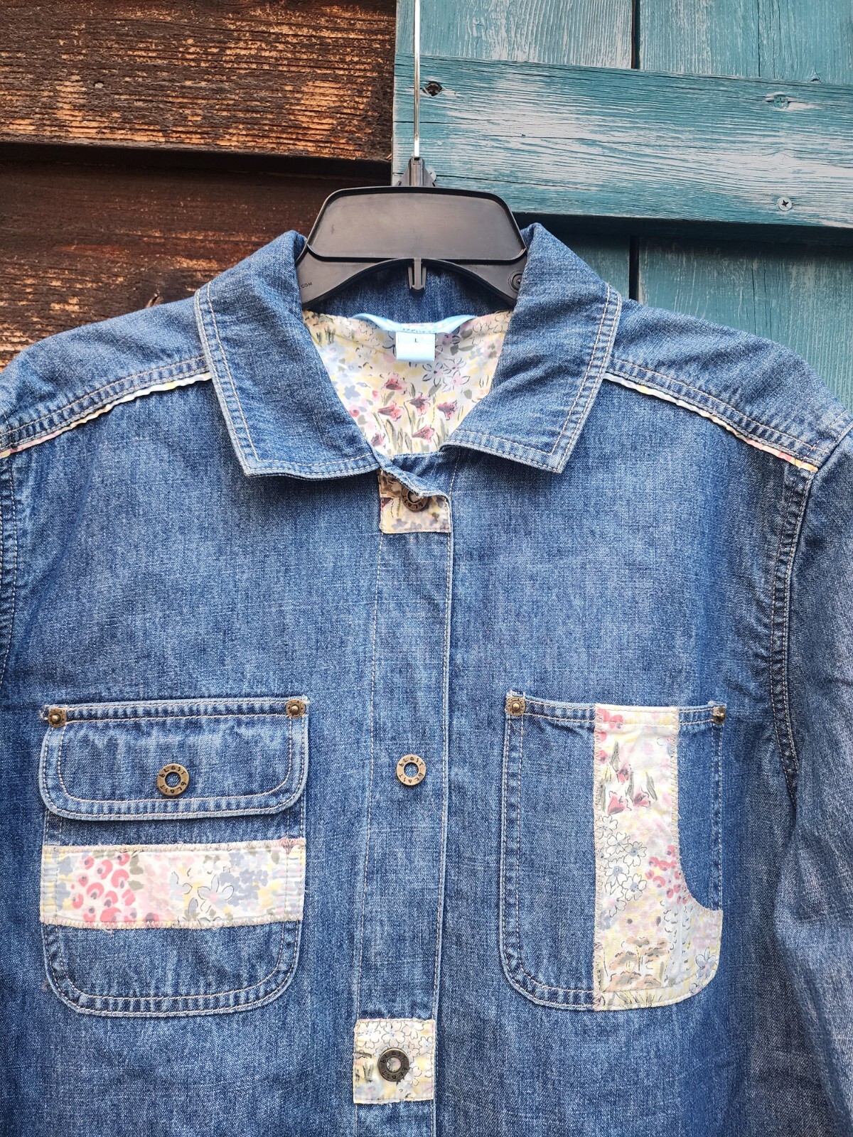 Denim Shacket Jacket Blast Blues Patch L Vintage? - image 3