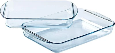 2 Piece Rectangular Clear Glass Roasting Baking Oven Dishes, 1.5L & 2L Thermal R - Image 1 of 4