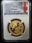 2024-W $100 Gold Liberty & Britannia HR NGC PR70 FDOI - Beautiful Coin. 9999