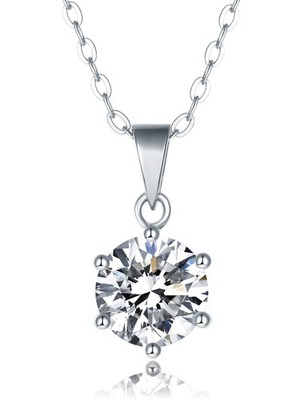 Moissanite Solitaire Pendant Necklaces for Women Sterling Silver with 18K Whi...