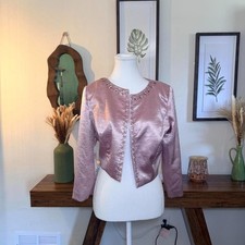 Vintage Rose Pink Metallic Beaded Bolero Jacket Cropped Formal Size 10