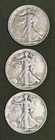 Three Silver Walking Liberty Half Dollars 1937, 1938, & 1939 Free US Shipping!