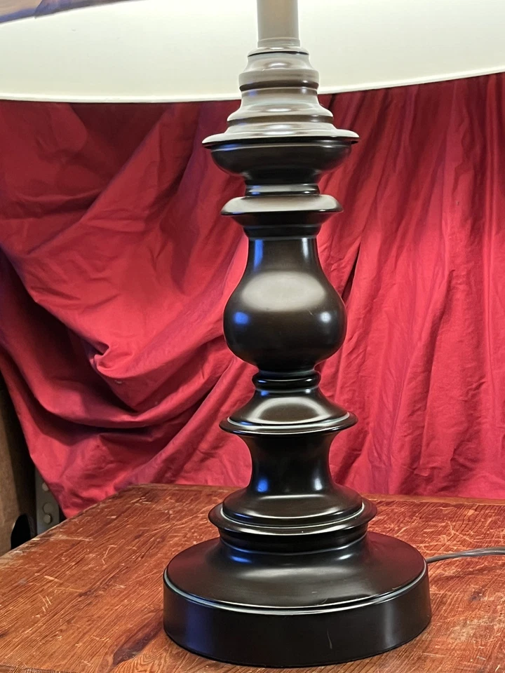 Stiffel Lamp Oxidized Bronze Hollywood Regency Table Lamp W/Large Shade - Image 3 of 4