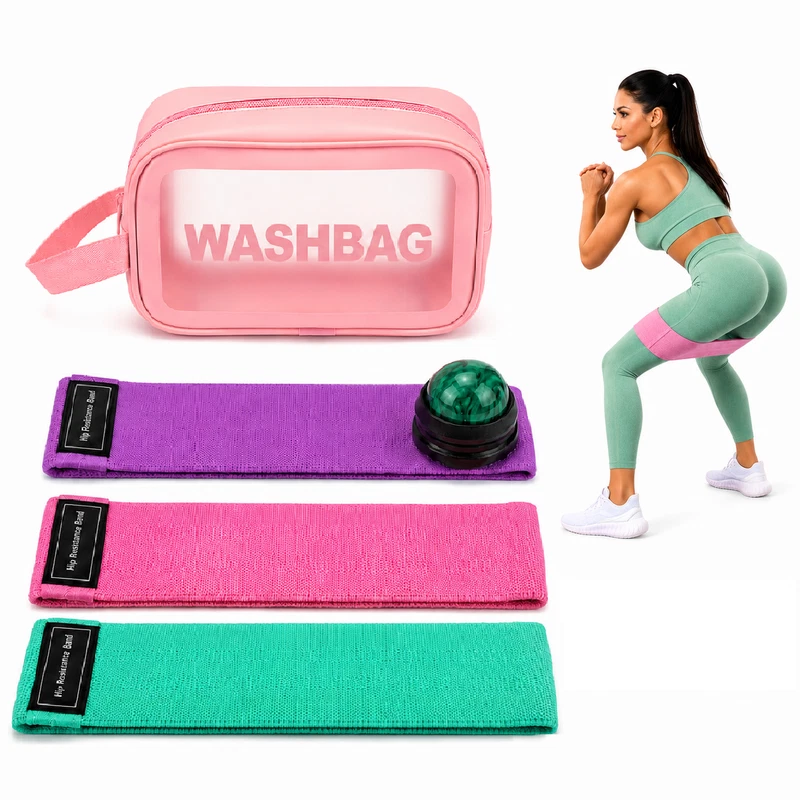 Fabric Resistance Bands Set with Massage Roller Bag