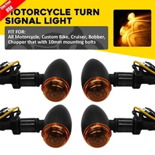 4x Amber Lens Bullet Turn Signal Amber Light For Motorcycle/Custom Bike/Chopper